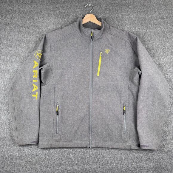 Ariat Logo 2.0 Softshell Jacket Men's Large Gray Gold Logo Cowboy Western Work - Picture 1 of 7